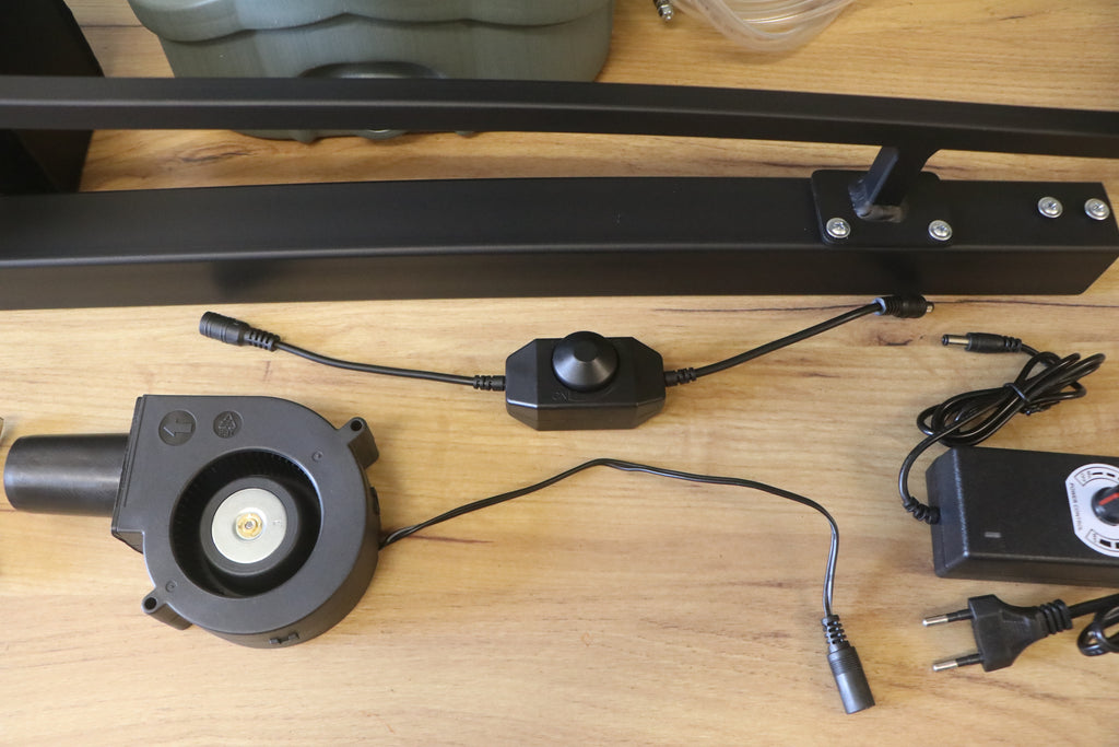 A complete 25 kW waste oil burner kit with a 600mm/ 23.62in